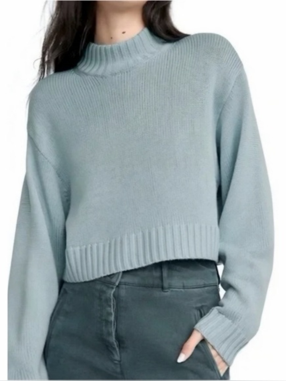 Wilfred Free Women’s Size Small Light Blue Merino Wool Mock Neck Crop Sweater